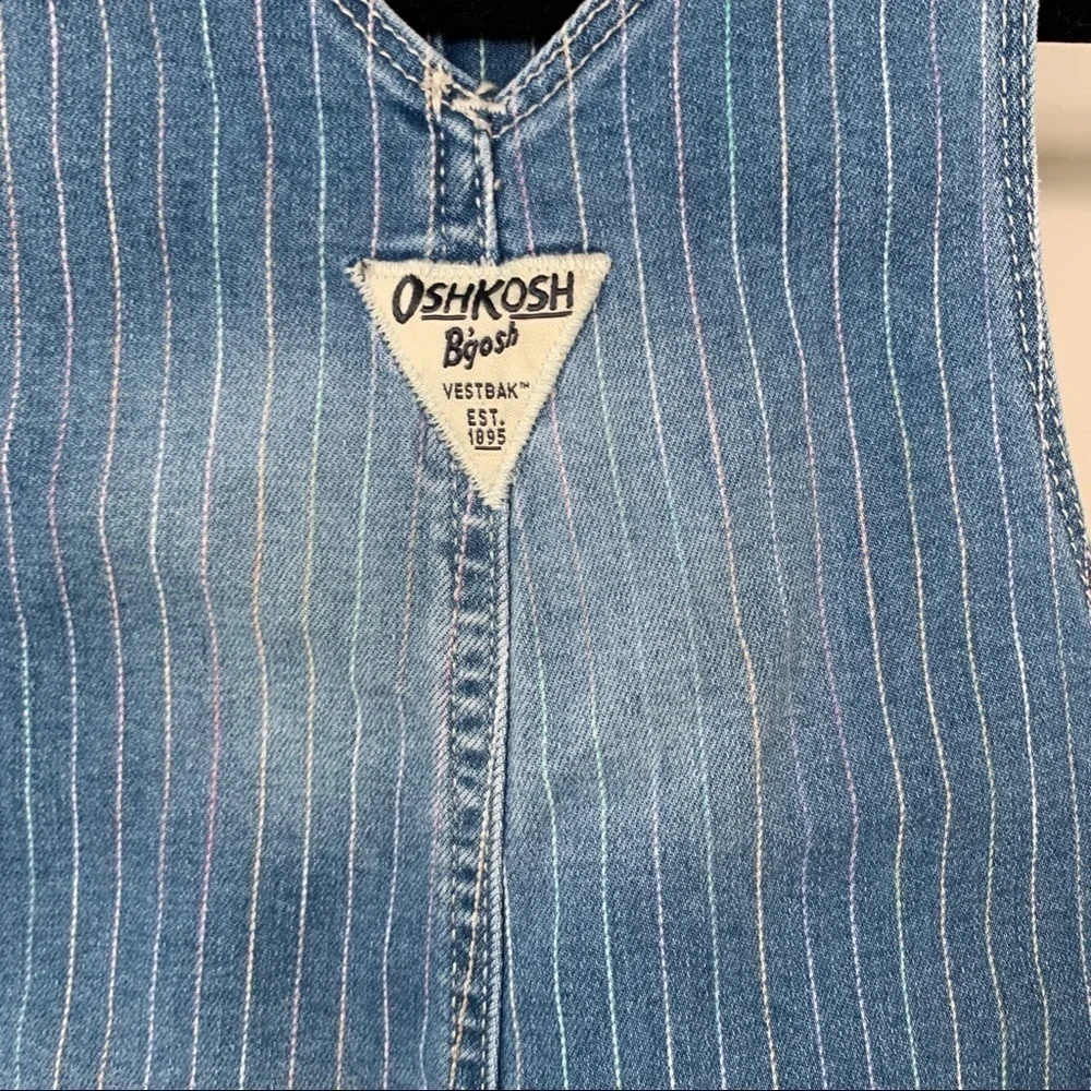 OshKosh B’Gosh Denim Overalls With Pink Green Purple‎ Stripes Size 3T
